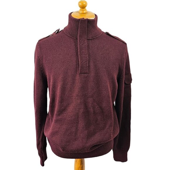 Banana Republic 1/4 Zip Sweater Mock Neck Purple Wool Blend Mens M - Picture 3 of 12